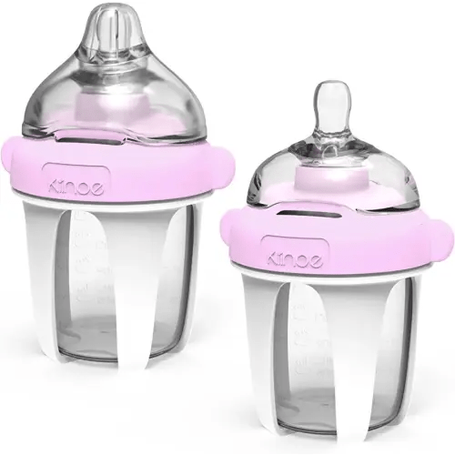 Kiinde Active Latch Silicone Baby Bottle, Anti Colic, Leak Proof, Easy to Clean, includes 2 Medium Flow Active Latch Nipples with Covers, 4 Ounce, 2 Count, Pink