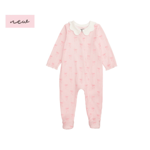Bows Pink Scallop Sleeper - Cotton Blend Footed Sleeper 0-3M | Mud Pie