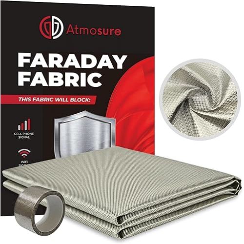 ATMOSURE Faraday Fabric & Tape Kit, 1 Yard (44 x 36 in) - EMF Blocker and RF Shielding for DIY Faraday Bags, RFID Protection, Copper-Nickel Material