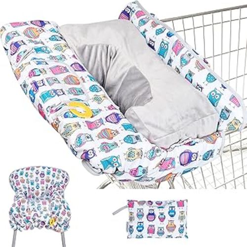 Suessie Shopping Cart Cover and High Chair Cover with Bolster Support Pillow (Owls with Cushion)