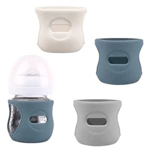 3 Pack Silicone Sleeves for Avent Natural Glass Baby Bottles, Anti Breakage Baby Bottle Holder, Compatible Philips Avent Glass Natural Baby Bottle 4 oz(Grey+Dark Blue+Apricot)