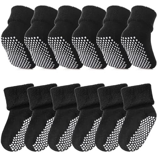 SDBING Baby Boys Girls Grips Socks Infant Toddlers Kids Non Slip Warm Thick Cotton Ankle Crew Socks with Grippers