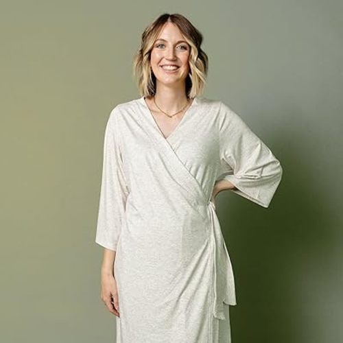 Copper Pearl Everyday Robes for Women: Soft, Lightweight Bathrobe for Women, Maternity and Postpartum Robe - Buttery, Knee-Length, Cute, Adjustable Bathrobe - Oat - Medium
