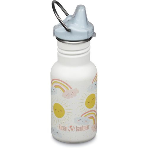 Klean Kanteen 12 oz Classic Kid's Sippy Bottle - For Little Hands - With Dust Cover & Attachable Loop - Durable, BPA-Free, Stainless Steel Material - Fits Interchangeable Caps - Rainbows