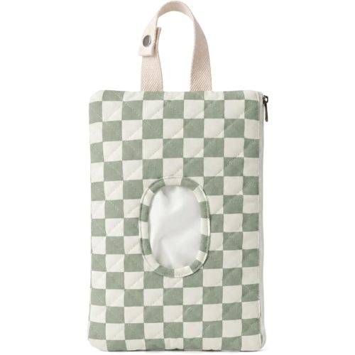 Quilted Baby Fabric Wipe Holder with Handle,Checkered,Green