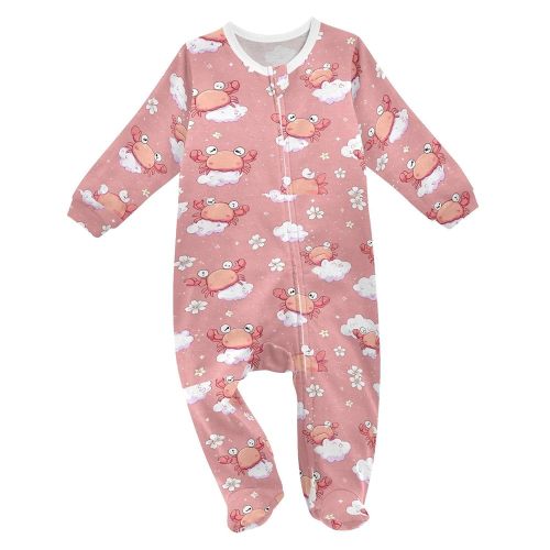Baby One-Piece Footies Cute Cartoon Crab Cloud Sleeper Pjs Footed Bodysuit Rompers Zipper for Boys Girls 3M