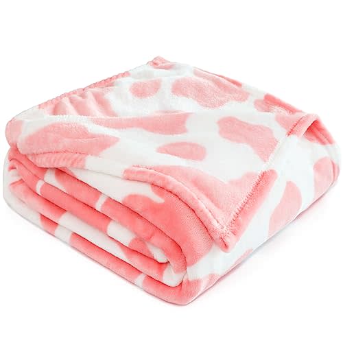Light Pink Kids Blanket - Soft Fleece Cow Print Throw for Nursery, Crib, Stroller - Cute Girls Birthday Gifts, Room Decor 40"x50"