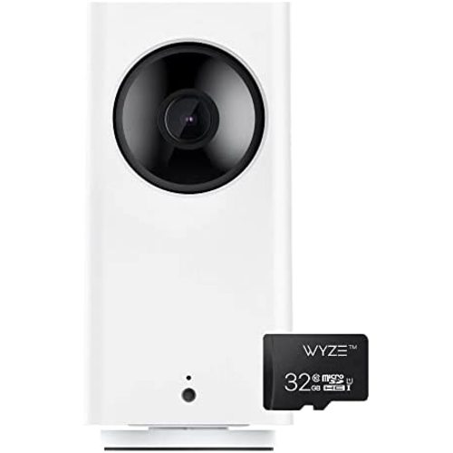 Wyze Cam Pan v2 1080p Pan/Tilt/Zoom Wi-Fi Indoor Smart Home Camera with Color Night Vision, 2-Way Audio, Compatible with Alexa & The Google Assistant with Wyze 32GB MicroSDHC Card Class 10