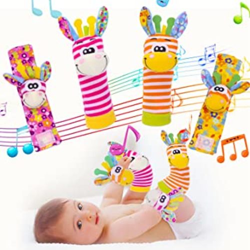 Wrist Rattles Baby Socks Baby Toys Set Soft Sensory Toys for Babies Cartoon Animal Rattles Sock Early Development Toy Baby Shower Birth Gift for Newborn Infant Baby Boy Girl 0 to 3 Years Old