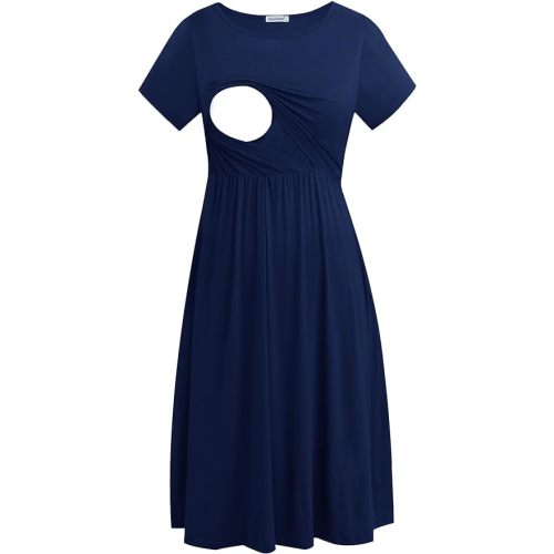 Smallshow Women's Short Sleeve Patchwork Nursing Dresses for Breastfeeding