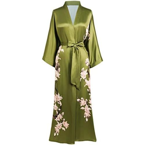 BABEYOND Kimono Robe Cover up with Box Long Floral Satin Sleepwear Silky Bathrobe Bachelorette Robe