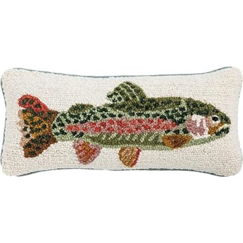 Mud Pie Trout Hooked Wool Decorative Pillow