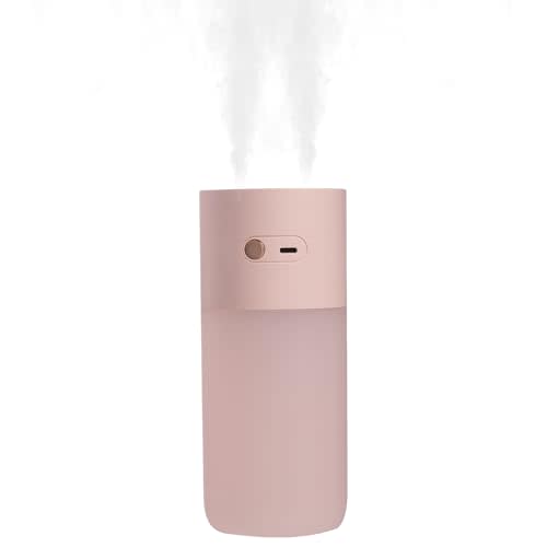 HODEMI Portable Small Humidifier - Cold Mist Humidifiers with Water Shortage Protection, Warm Night Light, Recharge Dual Nozzle Mini Humidifier for Bedroom, Plants, Office, and Car (Pink)