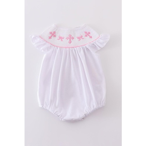 Pink Bows Cross Church Embroidery Girl&#39;s Bubble