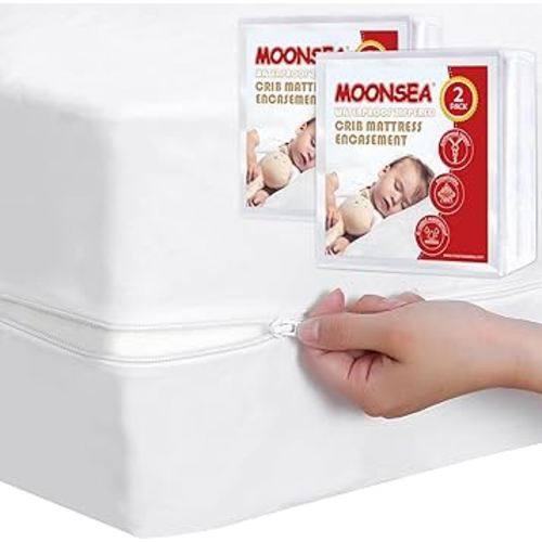 Waterproof Crib Mattress Protector Zippered 2 Pack, 6-Side Waterproof Crib Mattress Encasement, Durable Zipper, Noiseless, 28'' X 52" X 6"