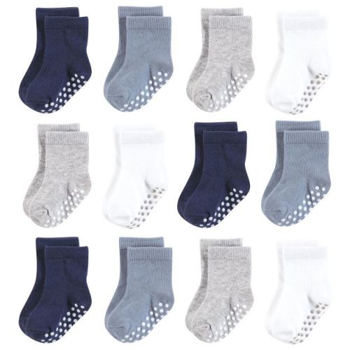 Hudson Baby Infant Boy Cotton Rich Newborn and Terry Socks, Blue Gray Basic, 0-6 Months