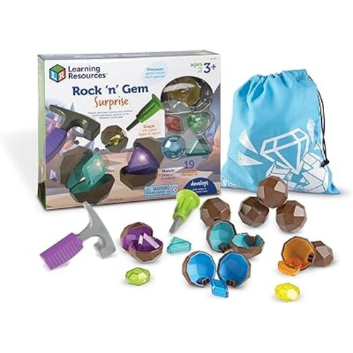 Learning Resources Rock 'n Gem Surprise - 19 Pieces, Ages 3+ Toddler Learning Toys, Sorting and Matching Toys, Early STEM for Kids