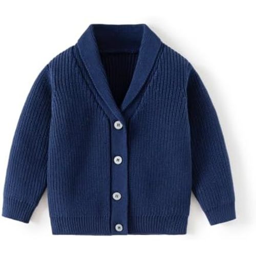 Toddler Boys' Cotton V-Neck Cardigan Sweater, Infant Baby Boys Button up Knitted Sweatshirt for Fall and Winter