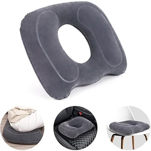 Inflatable Hemorrhoid Pillows, Donut Pillow for Tailbone Pain, Adjustable Inflatable Seat Cushion for Bed Sores, Postpartum Pregnancy, Car Seat, Airplane, 17.7'' x 15.4'' x 4.3''(Grey)