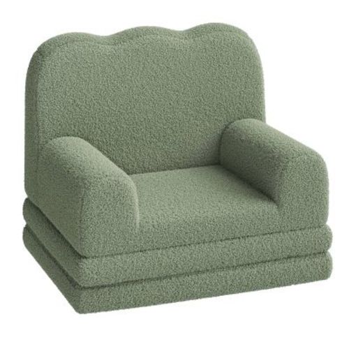 Kids Couch, 2-in-1 Convertible Teddy Fleece Fabric Toddler Sofa Chair, Soft Fold Out Couch Lounger for Kids, Comfy Sofa Bed