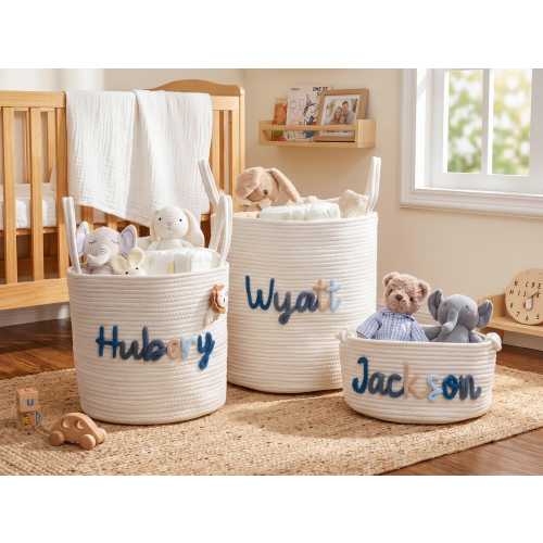 Personalized Handmade Basket, Baby Shower Gift, Baby Name Baskets, Toy Organizer