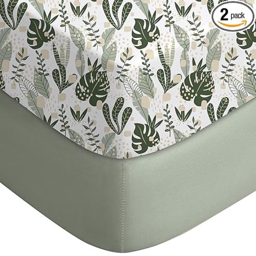 Yoofoss Baby Crib Sheets for Boys Girls, Fitted Crib Sheet 2 Pack for Standard Crib and Toddler Mattress, Super Soft Microfiber Baby Sheet 28x52x8in Green + Banana Leaves