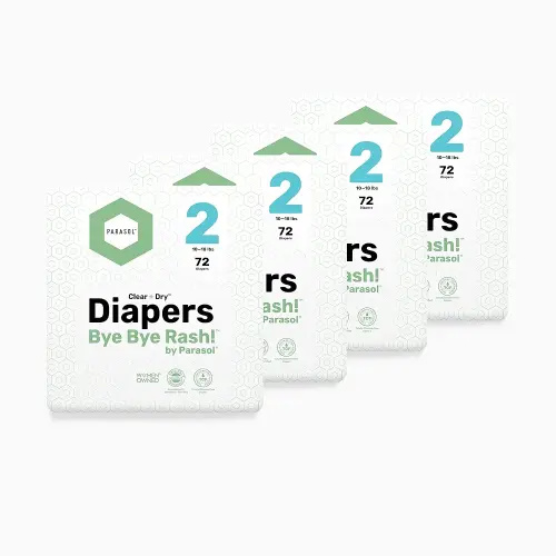 Parasol Clear+Dry Disposable Diapers, RashShield Protection and Leak-Control Fit, Hypoallergenic Diapers, Size 2 (10-18 lbs), 288 Count