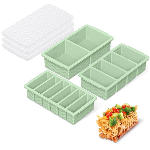Doasuwish 3-Pack Silicone Freezer Trays with Lid,2 Large 2-Cup(500ml)&4 Medium 1-Cup(125ml)&6 Small 1/2-Cup(75ml) Soup Freezer Container Molds,Ice Cube Tray For Meal Prep&Freezing Soup,Stews,Sauces