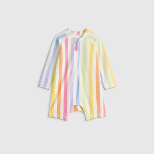 Long Sleeve Zip-Up Rash Guard One-Piece - Baby in Rainbow Stripe