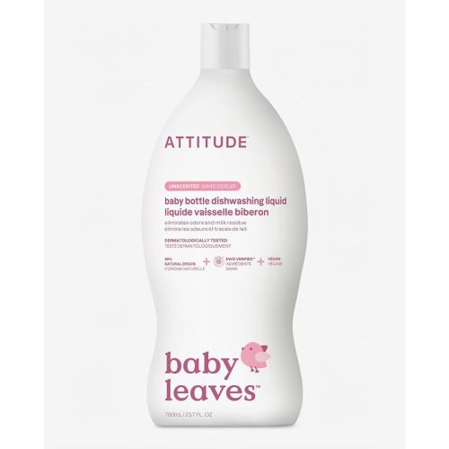 ATTITUDE Baby Bottle & Dish Soap, EWG Verified Bottle Cleaner, Fragrance Free & Dye Free, Removes Milk Residue & Grease, Vegan, Unscented, 23.7 Fl Oz