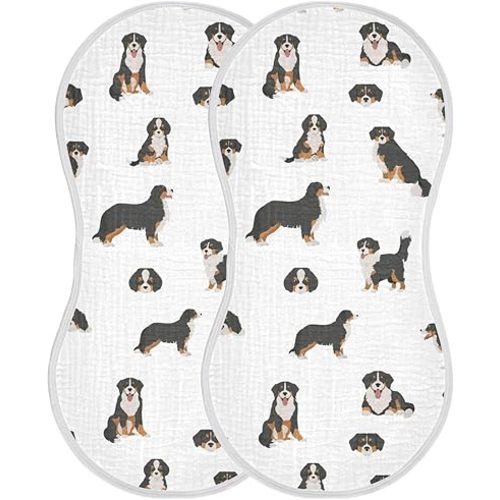 Bernese Mountain Dog Muslin Burp Cloths for Baby 2 Pack 100% Cotton Baby Washcloths Bibs for Boy Girl