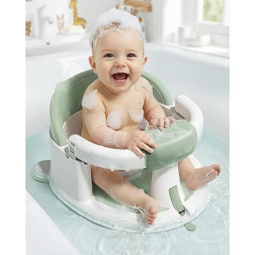 ONTHEWEI Baby Bath Seats for Babies Sitting Up, Non-Slip Baby Bathtub with 3 Suction Cups, Safe & Comfortable Toddler Bath Seat Ideal for Baby Bath/Shower Support, Stable Design, Mist Green