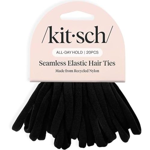 Kitsch Elastic Hair Ties No Damage | Stretchable Hair Bands - Black, 20pcs