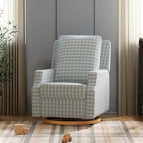 Namesake Crewe Glider Recliner Nursery Chair - GREENGUARD Gold & Certi-PUR US Certified Rocker Recliner - Glider Rocking Chair for Nursery & Living Room - Electronic, 270° Swivel, Blue Gingham