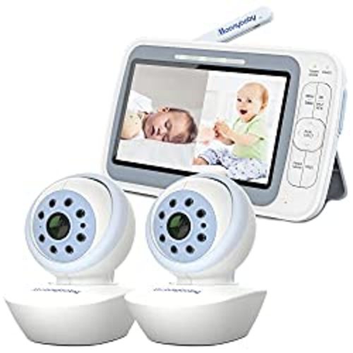 Moonybaby QuadView 60 Baby Monitor with 2 Cameras, 720P HD Resolution 5" Display, A.N.R. (Auto Noise Reduce), Pan Tilt Zoom, Split Screen, No WiFi, Long Range, 2-Way Audio, Ideal Gifts