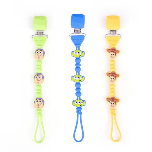 Disney Cars Toy Story Silicone Pacifier Clips 3-Pack BPA-Free Baby Binky Holder Strap Teether Holder for Newborn Infants