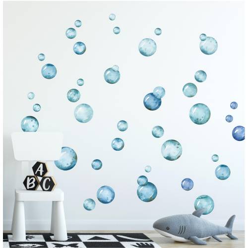 Watercolor Aqua Blue Bubbles Wall Decal Set • Underwater Bubble Wall Sticker • Peel and Stick Fabric Decals • Under The Sea • Ocean Wall Art