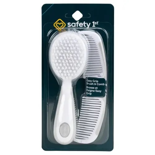Safety 1st Easy Grip Brush and Comb Set – Soft Bristles, Detangling Comb, Comfortable Handles, Baby and Toddler Hair Care – Grey