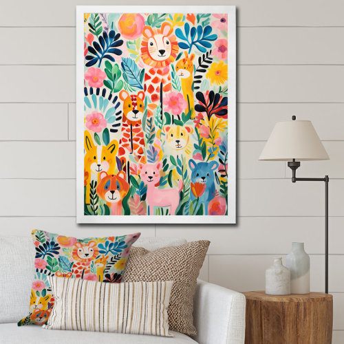 Zoomie Kids Nursery colorful Animal pattern IV - Animal Nursery Framed Prints | Wayfair