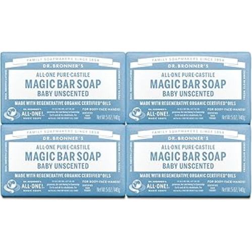 Dr. Bronner's - Pure-Castile Bar Soap - Organic & Gentle Face, Body, & Hair Care