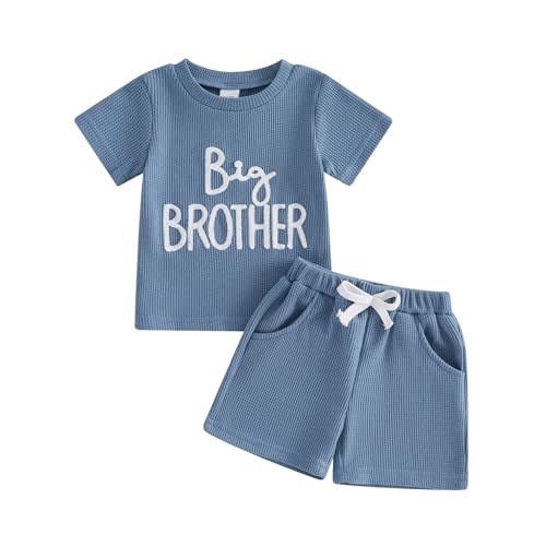 Ayalinggo Big Brother Little Brother Matching Outfits Short Sleeve Waffle T-shirt Top Shorts Set Big Lil Bro Sibling Clothes