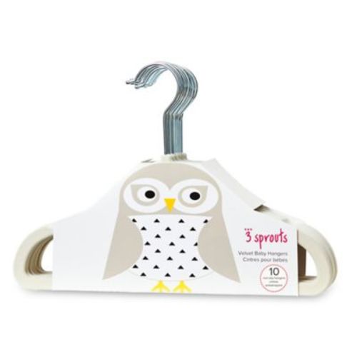 3 Sprouts 10-Pack Owl Flocked Children's Hangers in Ivory - IVORY - 10 PIECE