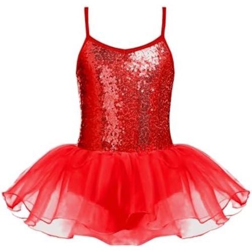 Zaclotre Little Girls Sequin Leotard Sparkly Strap Ballet Leotards Tutu Dress Ballerina Outfit Dance Costume for Kids