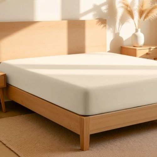 100% Organic Cotton Percale Cooling Fitted Sheet by Bare Home - Full, Sand