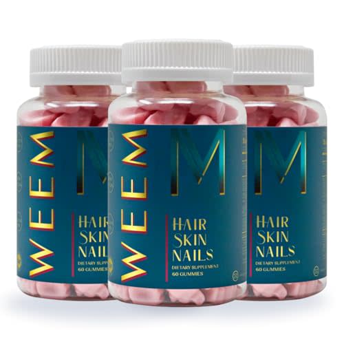 WEEM Hair Skin and Nails Gummies - Supports Healthy Hair - Vegan biotin Vitamins for Women & Men Supports Faster Hair Growth, Stronger Nails, Healthy Skin, Extra Strength (3)