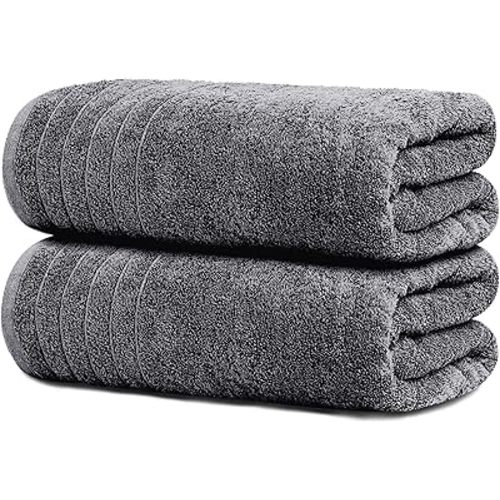 Tens Towels 2 Piece Extra Large Bath Sheets 35 x 70 Inches, Dark Grey