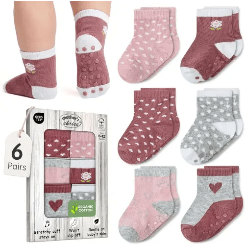Organic Cotton Blend 6 Pack Baby Socks Unisex 6-12 M Gift Registry
