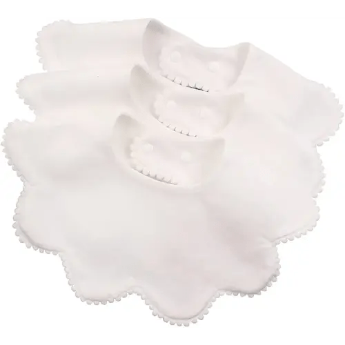 JANGANNSA 3 PCS White Flower Baby Bibs Infant Burp Clothes for Baby Girls Saliva Towel Cotton Infant Toddler Girls Bibs (3PCS-White)