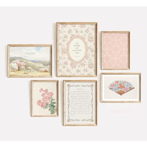 Christian Nursery Wall Art Bible Verse Canvas Wall Decor Girl Floral Wall Art Aesthetic Scripture Pictures Jesus Religious Posters Pink Flower Prints Vintage Artwork for Bedroom 8x10x6 Inch Unframed