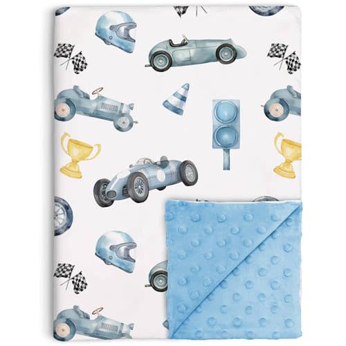 Race Car Baby Blanket for Boys Soft Double Layer Minky with Dotted Backing, Racing Sports Theme Toddler Nursery, Newborn Infant Toddler Crib Bedding, Stroller, Receiving Blankets, 30"x40"